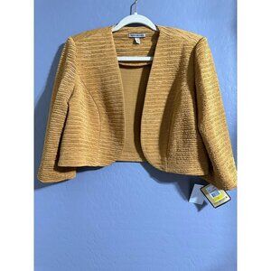 Maya Brooke Mustard Textured Open Front Blazer Jacket Size 14 Polyester/Spandex